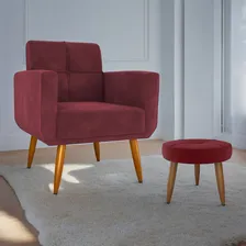 Jogo Poltrona E Puff Para Sala Hazen Veludo Vinho Foto  mini 1