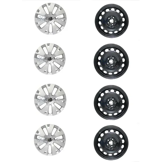 Jogo Rodas Ferro Aro 16 5x100 C/calotas Golf Fox Polo Tcross Cor Preto Foto 1