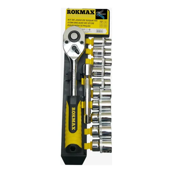 Jogo Sextavado Chave Soquete 1/2 Com Catraca Reversível 12 Pcs E Extensão Kit Oficina Mecânica Foto 1