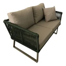 Jogo Sofá 2 Lugares + 2 Poltronas Alumínio Corda Náutica Cor Fendi E Verde Musgo Foto mini 4