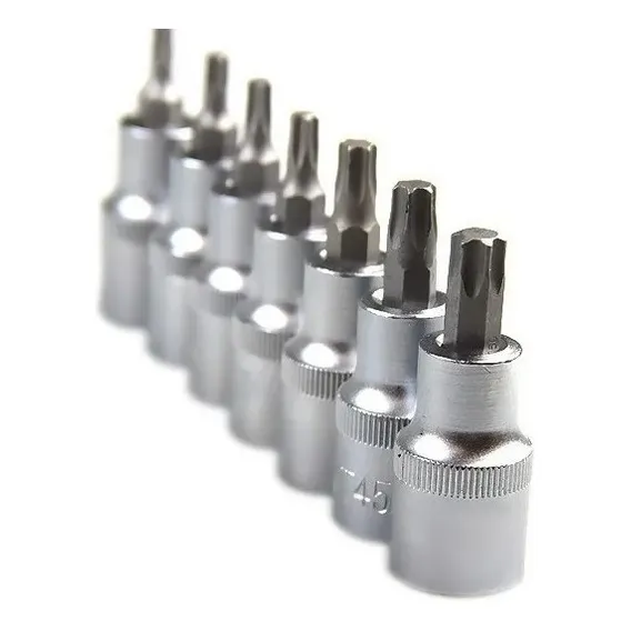 Jogo Soquete Torx Bits Curto 07 Peças Crv T20 A T55 Corneta Foto 1