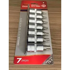 Jogo Soquete Torx Bits Curto 07 Peças Crv T20 A T55 Corneta Foto mini  2