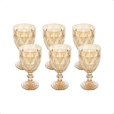 Jogo Taças De Vinho 300ml Diamond Âmbar Vidro Água Suco Kit Foto  mini 1