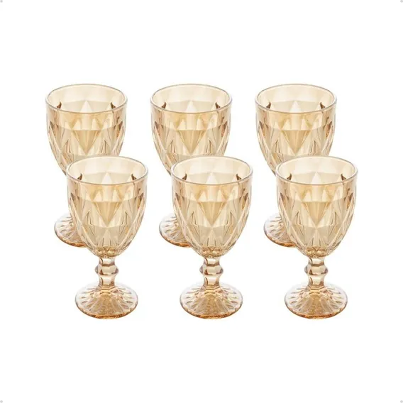 Jogo Taças De Vinho 300ml Diamond Âmbar Vidro Água Suco Kit Foto 1