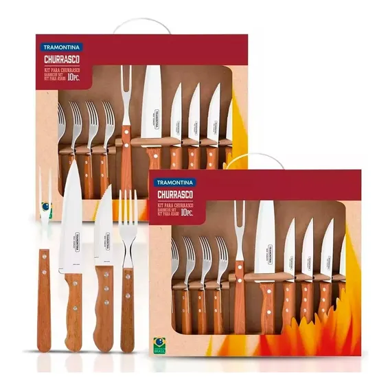 Jogo Talheres Churrasco Tramontina 20pcs Jumbo C/ Garfo Faca Cor Marrom Foto 1
