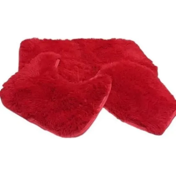Jogo Tapete 3 Peças Banheiro Peludo Felpudo Shaggy Vermelho Foto 1