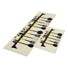 Jogo Tapete Cozinha Spice Cutlery 120x40 + Capacho 60x40 Cor Bege Desenho Do Tecido Spices And Cutlery Foto mini 1