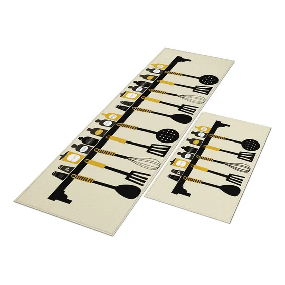 Jogo Tapete Cozinha Spice Cutlery 120x40 + Capacho 60x40 Cor Bege Desenho Do Tecido Spices And Cutlery Foto 1