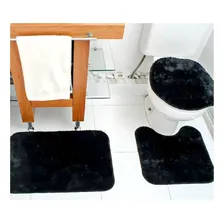 Jogo Tapete Peludo De Banheiro Classic 3 Peças Preto Liso Foto mini 1