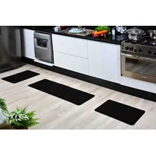 Jogo Tapete Relevo Cozinha 3 Peças Preto Desenho Do Tecido Liso Foto mini 1