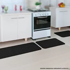 Jogo Tapete Relevo Cozinha 3 Peças Preto Desenho Do Tecido Liso Foto mini 4