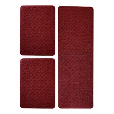 Jogo Tapete Relevo Cozinha 3 Peças Vermelho Desenho Do Tecido Liso Foto mini 1