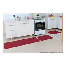 Jogo Tapete Relevo Cozinha 3 Peças Vermelho Desenho Do Tecido Liso Foto mini 3