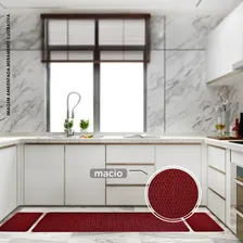 Jogo Tapete Relevo Cozinha 3 Peças Vermelho Desenho Do Tecido Liso Foto mini 4