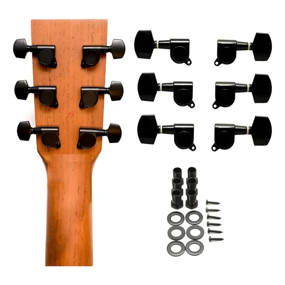Jogo Tarraxa Blindada Guitarra Violão Aço 3+3 Preta Cor Preto Foto 1