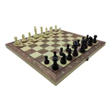 Jogo Xadrez Dama Gamão 3 Em 1 Madeira Magnético 34x34cm Foto mini 1