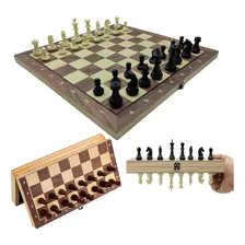Jogo Xadrez Dama Gamão 3 Em 1 Madeira Magnético 34x34cm Foto mini 2