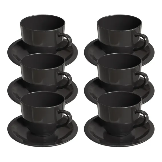 Jogo Xicara Café Chá Porcelana Preta 170ml Com Pires 6 Unid Cor Preto Xícara Café Com Pires Foto 1