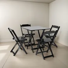 Jogos De Mesas Bar 70x70 Con 4 Cadeiras Em Madeira Móveis Britz Preto Foto  mini 1
