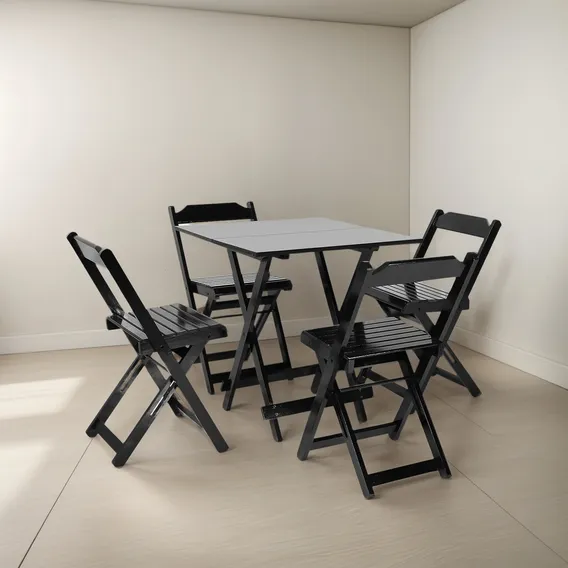 Jogos De Mesas Bar 70x70 Con 4 Cadeiras Em Madeira Móveis Britz Preto Foto 1