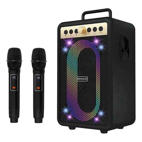 Karaoke Box Caixa De Som Bluetooth Caixa De Som Alta Caixa De Som Potente Caixa De Som Com Microfone Caixa De Som Com 2 Microfones Caixa De Som Karaoke Caixa De Som Led Rgb Caixa De Som Led Foto 1