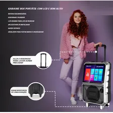 Karaokê Portátil Caixa De Som Bluetooth 100w Microfones Android Azul Com Visor Digital Caixa De Som Karaoke Caixa De Som Com Visor Digital Caixinha De Som Karaoke Junkbox Alto Falante Forte Alta Foto  mini 1