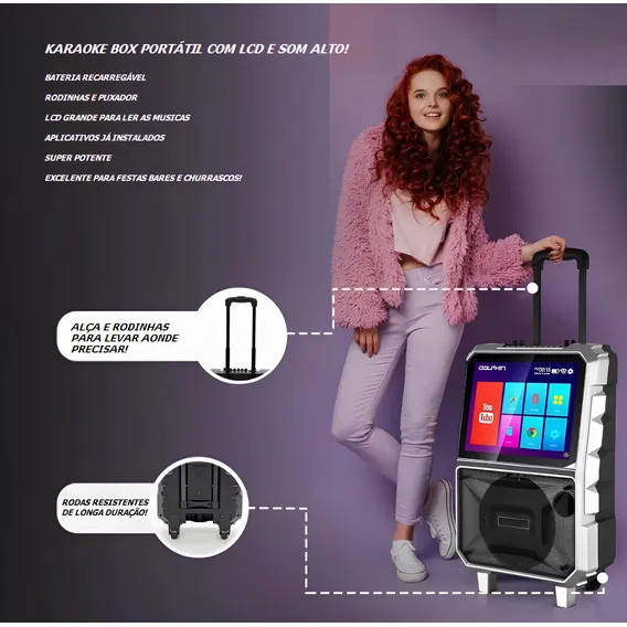 Karaokê Portátil Caixa De Som Bluetooth 100w Microfones Android Azul Com Visor Digital Caixa De Som Karaoke Caixa De Som Com Visor Digital Caixinha De Som Karaoke Junkbox Alto Falante Forte Alta Foto 1