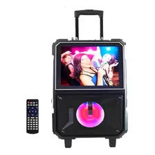 Karaokê Portátil Caixa De Som Bluetooth 100w Microfones Android Azul Com Visor Digital Caixa De Som Karaoke Caixa De Som Com Visor Digital Caixinha De Som Karaoke Junkbox Alto Falante Forte Alta Foto mini  2
