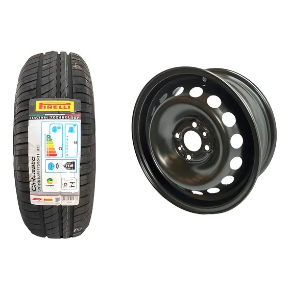Kit 01 Roda De Ferro Fiat Aro 14 +01 Pneu 175/65r14 Pirelli Foto 1