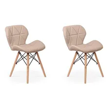 Kit 02 Cadeiras Charles Eames Eiffel Slim Wood Estofada Magazine Decor Cor Nude Foto  mini 1