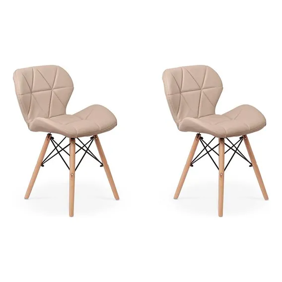 Kit 02 Cadeiras Charles Eames Eiffel Slim Wood Estofada Magazine Decor Cor Nude Foto 1