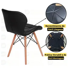 Kit 02 Cadeiras Charles Eames Eiffel Slim Wood Estofada | Magazine Decor Cor Preto Foto mini 4