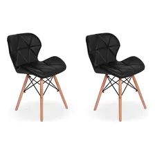 Kit 02 Cadeiras Charles Eames Eiffel Slim Wood Estofada | Magazine Decor Cor Preto Foto mini 1