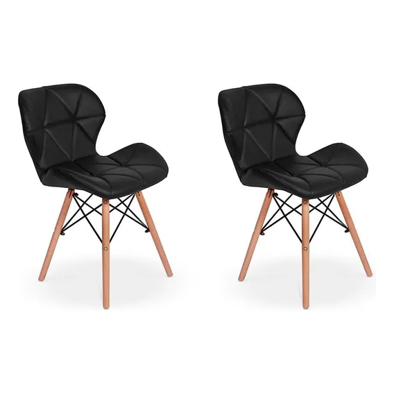 Kit 02 Cadeiras Charles Eames Eiffel Slim Wood Estofada | Magazine Decor Cor Preto Foto 1