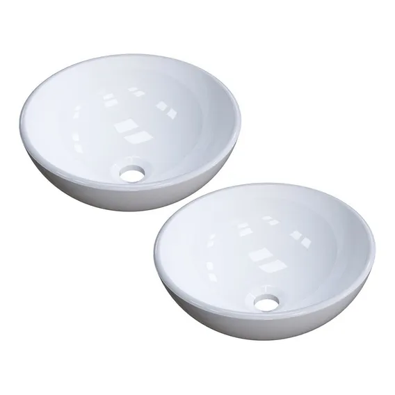 Kit 02 Cubas Apoio 30 Cm Redonda Banheiro Lavabo R30w Branco Acabamento Brilho Foto 1