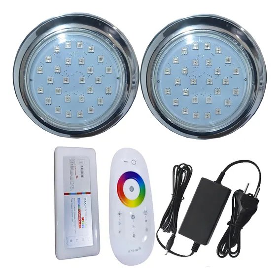 Kit 02 Luminaria Piscina Hiper Led 15w Rgb Inox 316 Rosca Foto 1