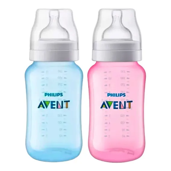 Kit 02 Mamadeira Classica Anticolica Avent 330ml Azul Rosa Foto 1