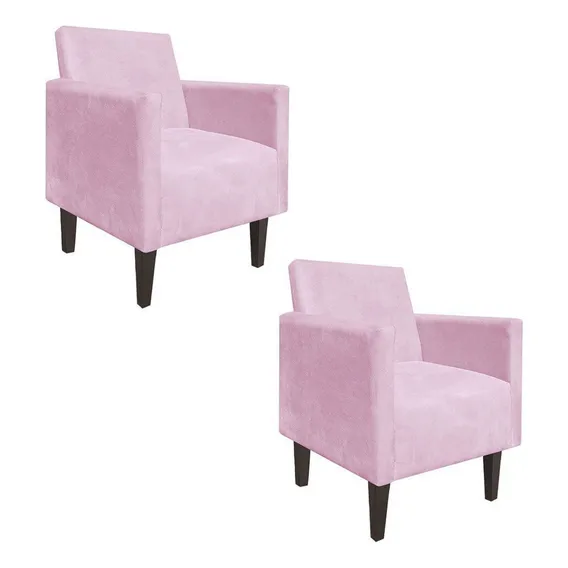 Kit 02 Poltrona Decorativa Compacta Jade Suede Rosa BebĂȘ Foto 1