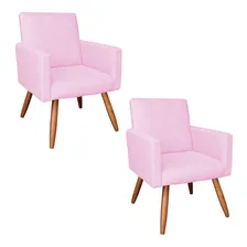 Kit 02 Poltrona Decorativa Nina Suede Rosa Bebê Encosto Alto Foto  mini 1