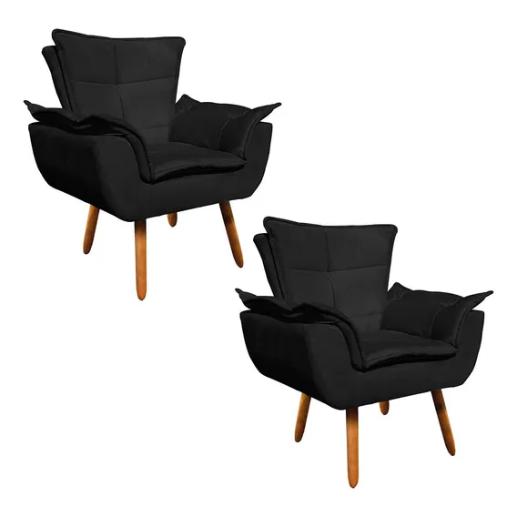 Kit 02 Poltrona Opala Decorativa Suede Bege Cor Preto Foto 1