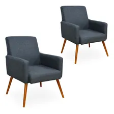 Kit 02 Poltronas Decorativas Para Sala de Estar Maria W01 Linho Chumbo Foto  mini 1