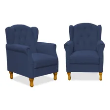 Kit 02 Poltronas Decorativas Para Sala de Estar Yara P02 Suede Azul Marinho Foto mini 1