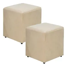 Kit 02 Puffs Quadrado Decorativo Sala De Estar Suede Bege Foto mini 1