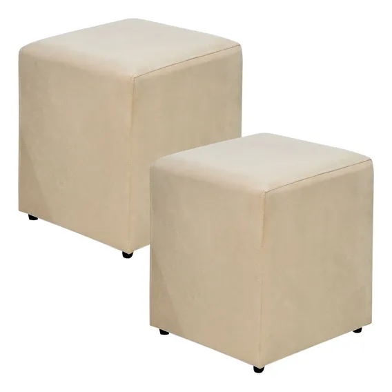 Kit 02 Puffs Quadrado Decorativo Sala De Estar Suede Bege Foto 1