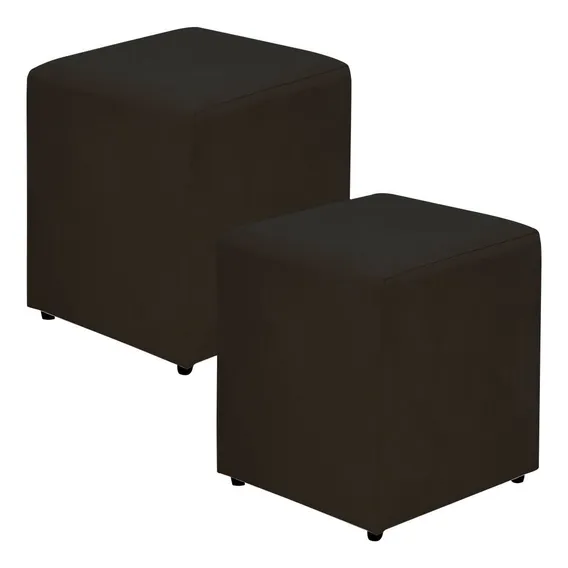 Kit 02 Puffs Quadrado Decorativo Sala De Estar Suede Preto Foto 1