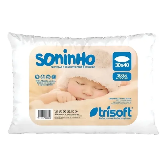Kit 02 Travesseiro Baby Soninho 30x40cm Hipoalérgico Trisoft Foto 1