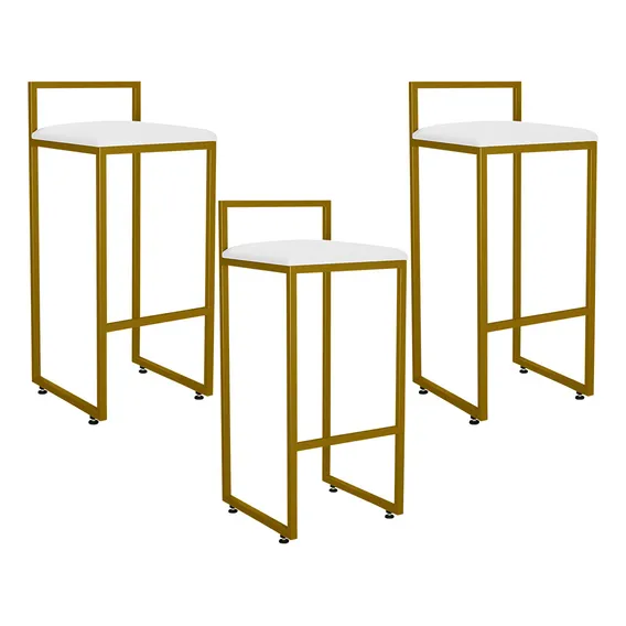 Kit 03 Banquetas Alta Hanna Dourado Corano Branco Foto 1