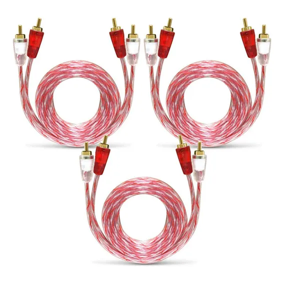 Kit 03 Cabos Rca Automotivo Blindado Stetsom 1 Metro Bronze Foto 1