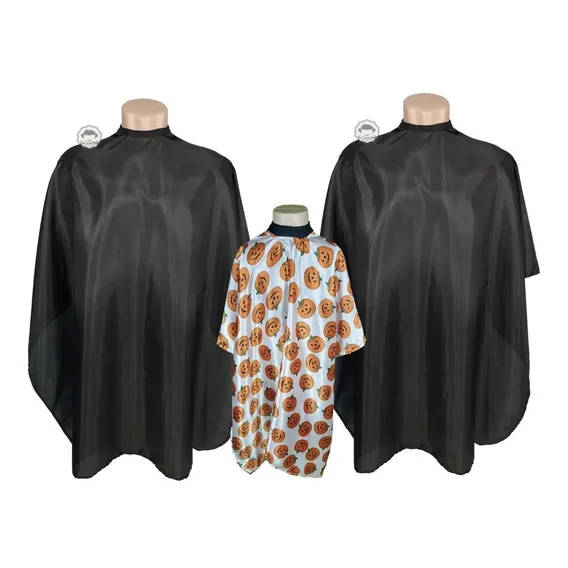 Kit 03 Capas De Corte 02 Adulto Nylon + 01 Infantil Cetim 2 Pretas + Ab贸bora Branca Foto 1