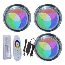 Kit 03 Luminaria Piscina Hiper Led 15w Rgb Inox 316 Rosca Foto mini  2